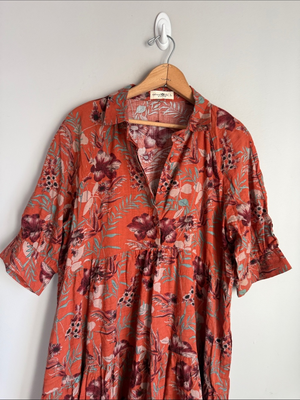 Natural Life Rebecca Midi Dress Orange Tropical Floral Large - Picture 4 of 7